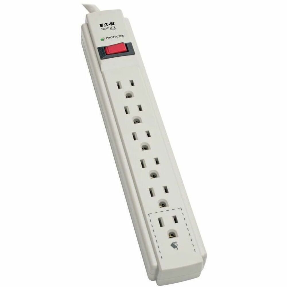TRPTLP604 - Surge protector provides economical AC surge suppression for workstations, desktop PCs, telecom systems and other sensitive electronics. Built-in AC surge suppression shields connected equipment from damage and performance problems due to transient surges. TLP604 offers six total outlets, 15 amp resettable circuit breaker and a 4' cord. AC suppression rated at 790 joules shields equipment from surges and line noise. Diagnostic LEDs confirm surge suppression status. Attractive gray housing with keyhole mounting tabs and one designated transformer plug outlet offers convenient protection of desktop computer equipment and accessories. More from the Manufacturer