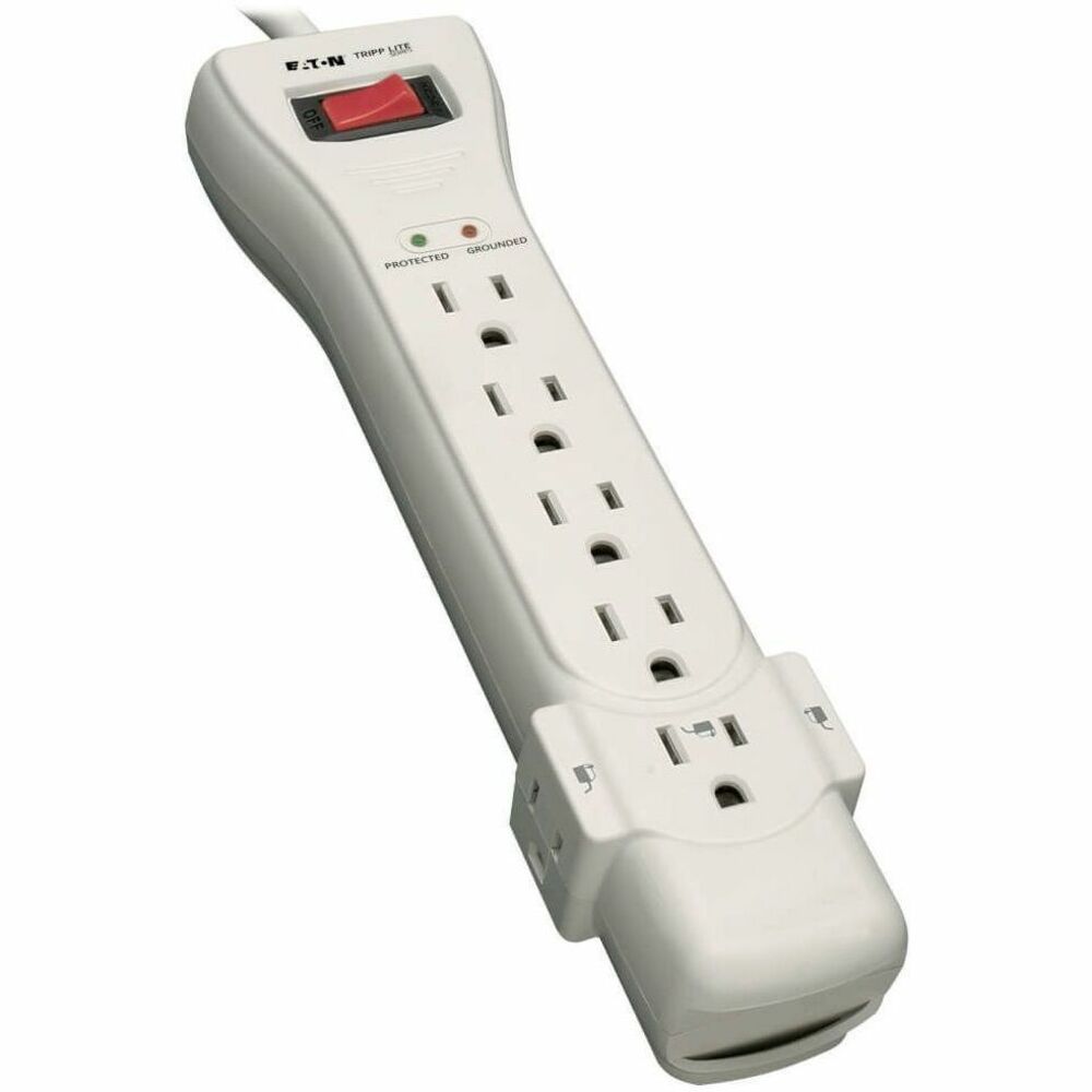 TRPSUPER7 - Safeguard your computer, printer, scanner, router, modem and other small home electronics against dangerous surges, spikes and line noise using this seven-outlet surge protector with right-angle plug and surge suppression rating of 2160 joules. It is recommended for any desktop, network or home application requiring AC line protection. Automatic shutoff permanently cuts power to outlets if protection circuit is incapacitated, preventing equipment damage and indicating replacement is required. 15A resettable circuit breaker foils dangerous overloads. On/off switch provides one-touch control over connected equipment. Diagnostic LEDs confirm grounding and protection status at a glance. The 7' AC power cord allows the SUPER7 to reach nearby outlets while its right-angle NEMA 5-15P plug allows furniture and equipment to be placed flush against the wall to save space in your workstation. Keyhole slots incorporated into the bottom panel provide convenient wall or desk mounting options. More from the Manufacturer