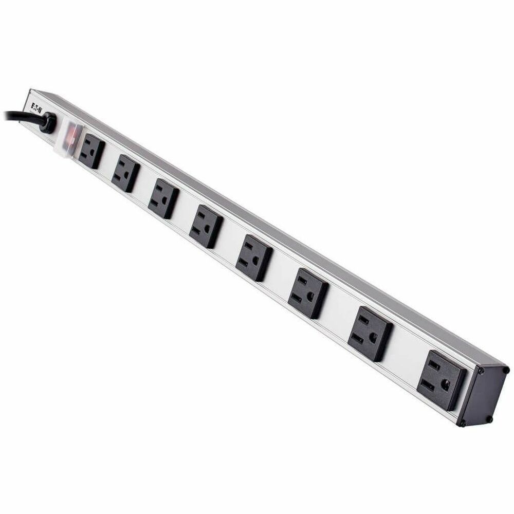 TRPPS2408 - Eight-outlet power strip provides horizontal or vertical power distribution for rackmount, raceway and workbench applications. The 24" housing spaces the outlets 2-1/2" apart from center to center to accommodate most AC adapters and transformers. 15' power cord allows you to install it far from a power source to easily distribute power where it's needed most. Lighted switch features a translucent cover to eliminate accidental shutoffs while still allowing you to see whether it's operational with a glance. A built-in, 15-amp circuit breaker prevents dangerous circuit overloads that could damage equipment. Breaker immediately shuts off AC input when it detects that the equipment load is drawing too much power. Included mounting hardware allows it to be installed wherever reliable, multi-outlet power distribution is required. All-metal housing is durably constructed, making it a great solution for industrial, retail display and workbench applications. More from the Manufacturer