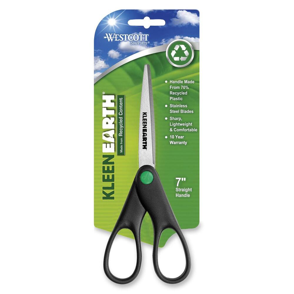 ACM44218 - All-purpose, lightweight 7" scissors are made from a high percentage of recycled material. Design features straight handles, stainless steel blades and adjustable blade tension for optimal performance. Scissors are designed for right-handed or left-handed use.