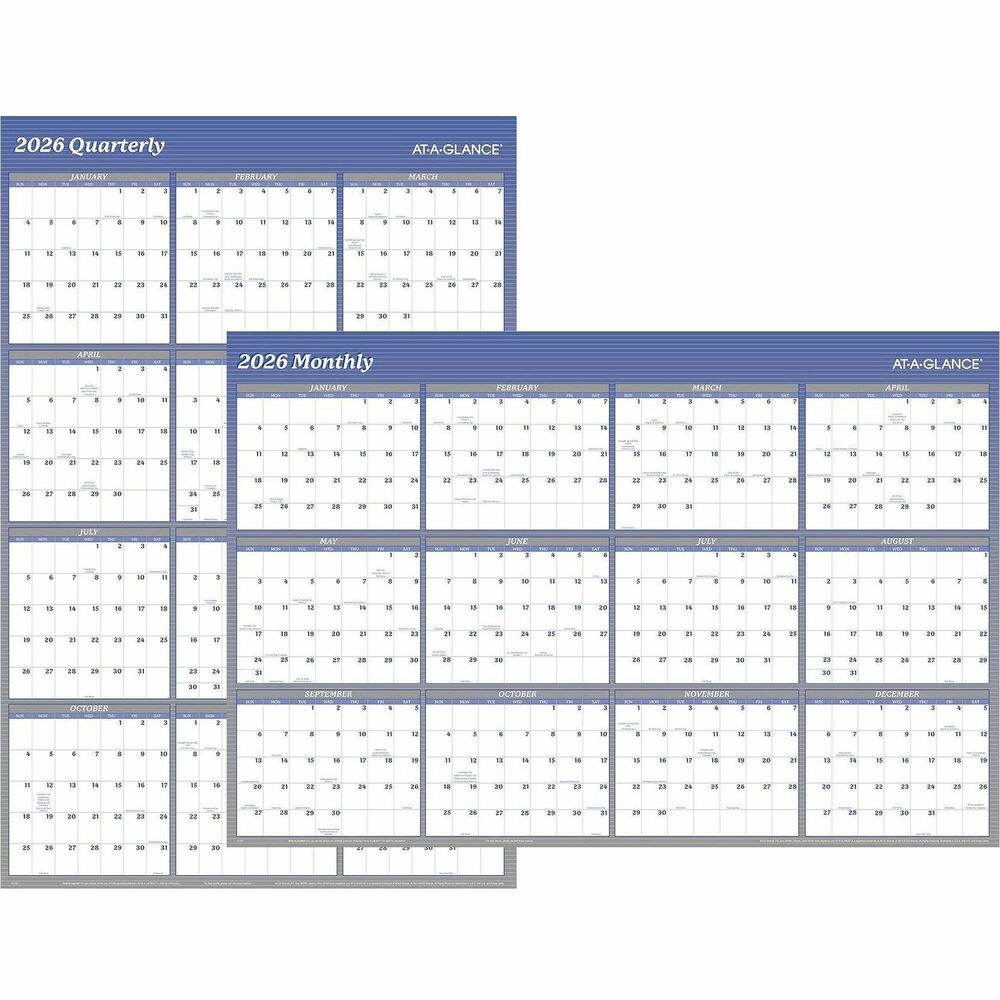 AAGA1152 - Reversible monthly/quarterly planner provides a convenient, write-on/wipe-off surface that is reversible for two sides of dated planning. Horizontal side features 12 months from January to December with 1-5/8" x 1-5/8" blocks, and the vertical side displays the same months in a quarterly format with 1-3/8" x 1-7/8". The months include daily blocks for writing deadlines and milestones. Both sides are dated. Update easily by erasing and then rewriting. Two-sided erasable planner includes two wet-erase markers in black and red.