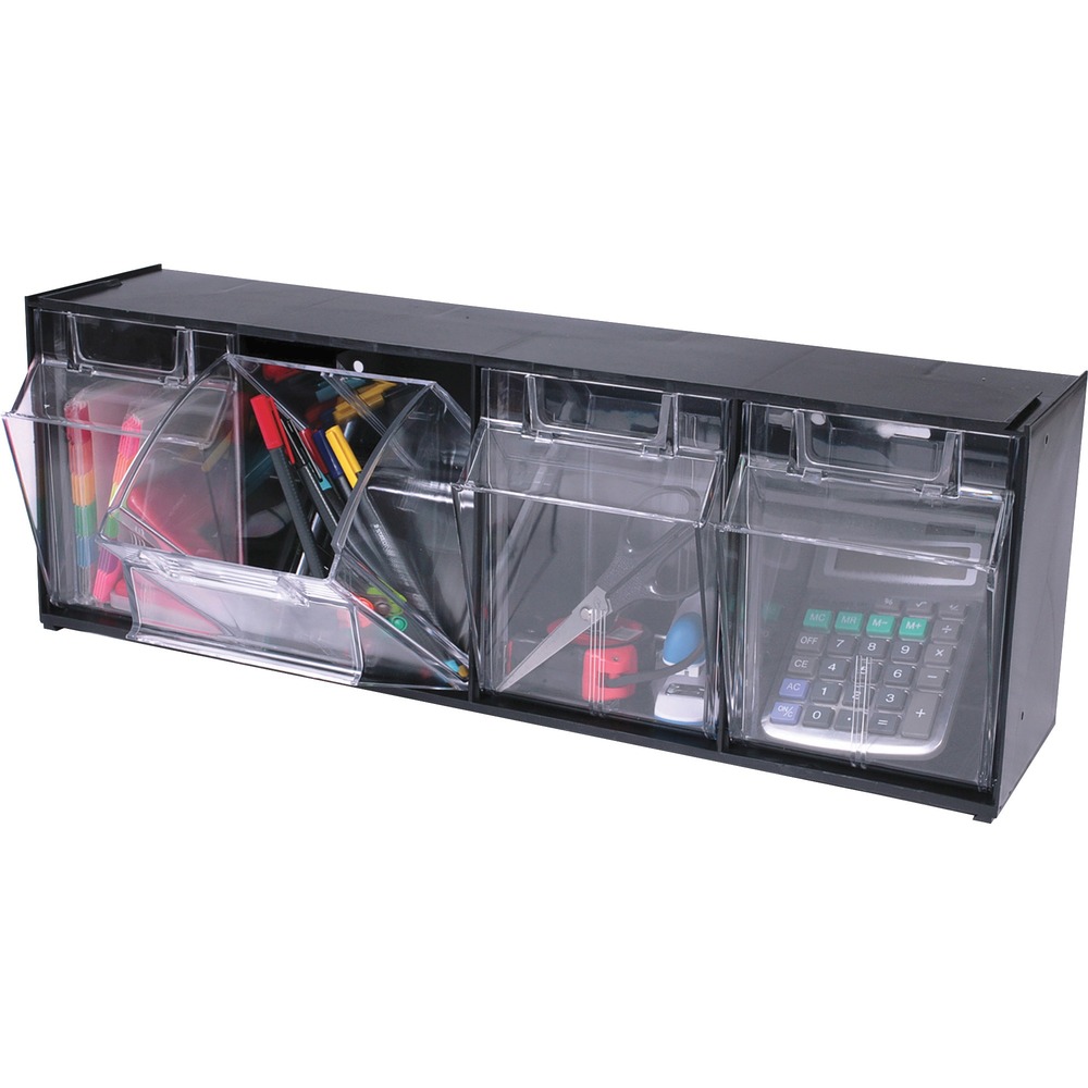 DEF20404OP - Modular storage system features a unique interlocking design, allowing you to mix and match sizes with other Deflecto Interlocking Tilt Bins. Clear, removable bins keep supplies visible and tilt out effortlessly with a gentle tug on the clear, full-width handle on each of the four bins. They are great for office supplies, craft storage, sewing materials and school items. Interlocking Tilt Bin storage system includes mounting hardware and bin labels. Use Deflecto Metal Partition Brackets (sold separately) for mounting the storage system on cubicle walls.