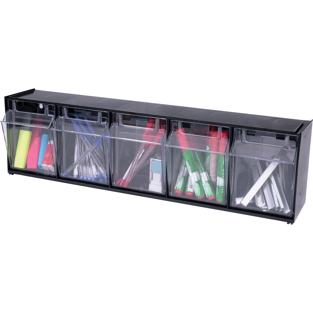 DEF20504OP - Modular storage system features a unique interlocking design, allowing you to mix and match sizes with other Deflecto Interlocking Tilt Bins. Clear, removable bins keep supplies visible and tilt out effortlessly with a gentle tug on the clear, full-width handle on each of the five bins. They are great for office supplies, craft storage, sewing materials and school items. Storage system includes mounting hardware and bin labels. Use Deflecto Metal Partition Brackets (sold separately) for mounting the storage system on cubicle walls.