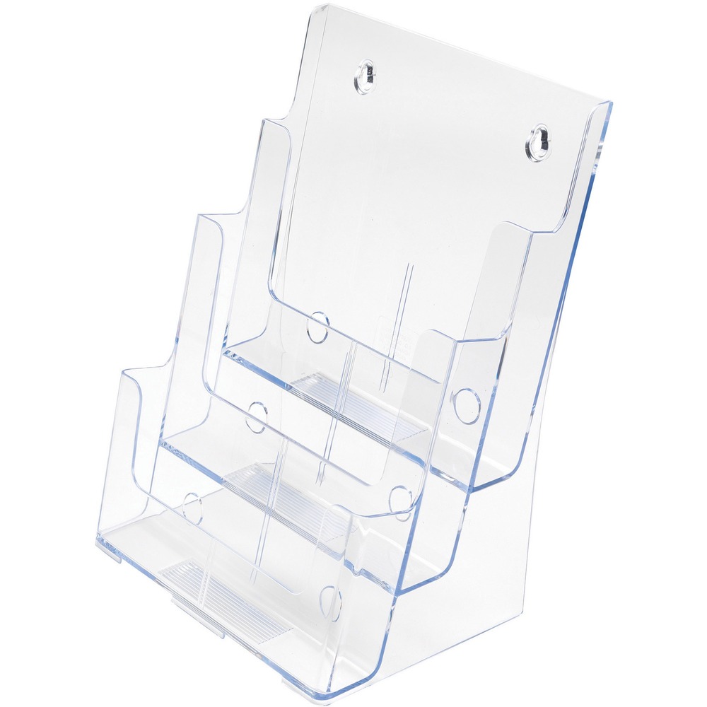 DEF77301 - Compact, desktop literature holder features a three-tier design so you can display a variety of brochures. Each pocket displays literature up to 8-1/2" wide. Literature holder is made of crystal-clear plastic. Use as a stand-alone display on countertop or mount on a wall.