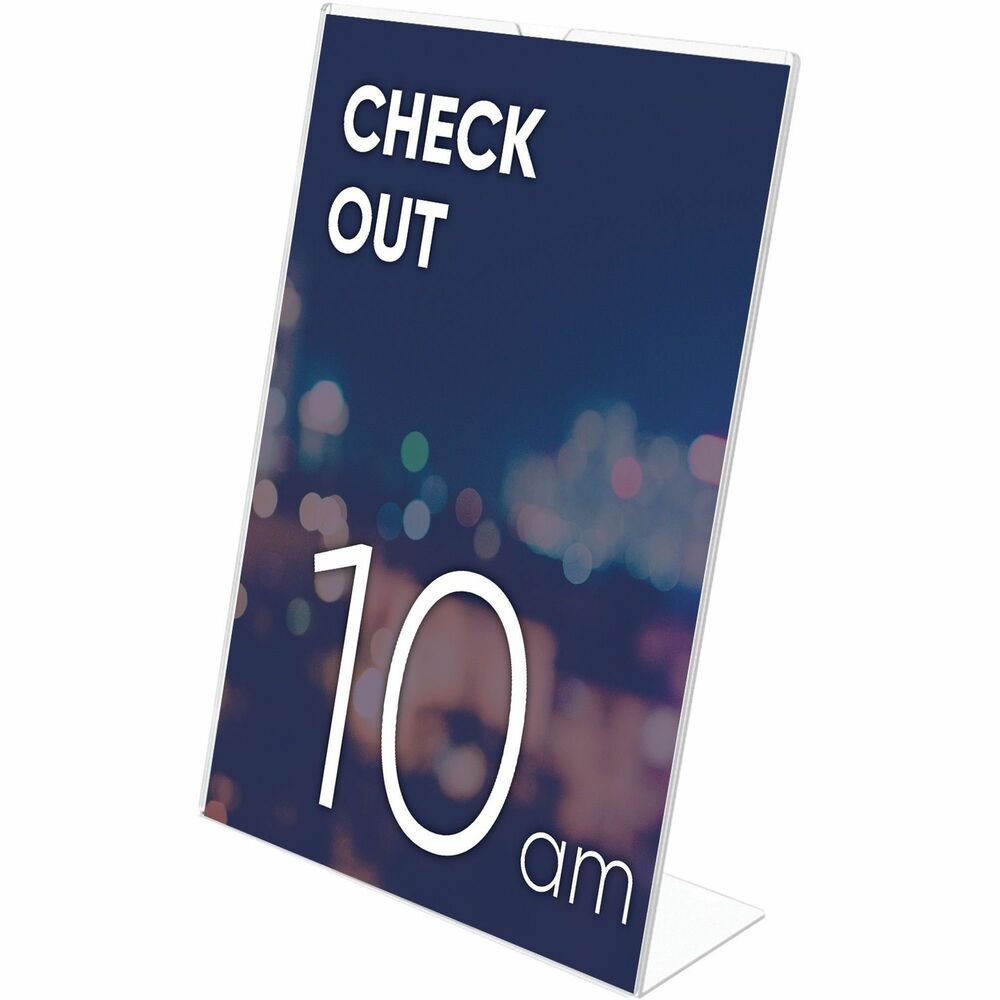 DEF590101 - Slanted sign holder with literature pocket saves space while promoting literature. Free online templates are available. Top entry allows easy access to change sign as needed. Sign is sealed on bottom and sides to keep literature from slipping out. Polished edges offer a quality look, enhancing your message. Sign holder is made of clear plastic. Smooth, thick panels offer added durability