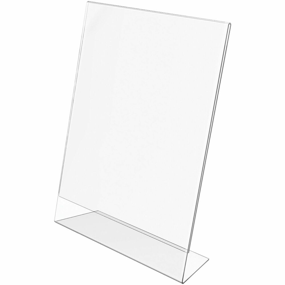 DEF69701 - Slanted, stand-up sign holder offers a convenient, effective way to display any message. Ideal for retailers, restaurants, trade shows and hospitals. Design is side-loading and self-standing. Portrait-style sign holder requires no hardware to install. Simply insert and set on counter or desktop. Transparent sign holder is made of durable, clear plastic.