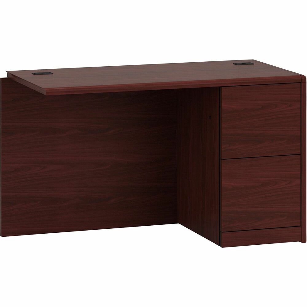 HON10711RNN - Right return is designed to attach to desks, credenzas and other components of the HON 10700 Series Laminate Wood Desk Collection that has an upscale contemporary design, elegant lines, stylish accent details, durable laminate surfaces and quality construction. Premium, multilayer, high-pressure, Mahogany laminate surface resists water, scratches and most solvents. Design also includes a full right pedestal with a file/file configuration, breakfront modesty panel and user-friendly waterfall edges. Locking drawers offer five-sided construction for easy drawer alignment or replacement of drawer fronts. Hangrails are provided in both file drawers for side-to-side letter-size and legal-size filing and front-to-back letter-size filing. Return also features two cord-management grommets on the worksurface for easy cord routing or anchor points for stack-on storage; one-cord, pass-through grommet in the modesty panel's top center; and adjustable, hex leveling glides for easy leveling.