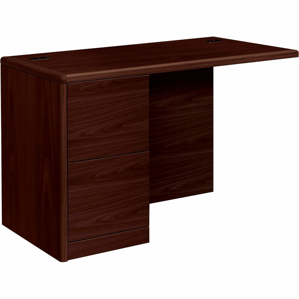 HON10712LNN - Left return is designed to attach to desks, credenzas and other components of the HON 10700 Series Laminate Wood Desk Collection that has an upscale contemporary design, elegant lines, stylish accent details, durable laminate surfaces and quality construction. Premium, multilayer, high-pressure, Mahogany laminate surface resists water, scratches and most solvents. Design also includes a full left pedestal with a file/file configuration, breakfront modesty panel and user-friendly waterfall edges. Locking drawers offer five-sided construction for easy drawer alignment or replacement of drawer fronts. Hangrails are provided in both file drawers for side-to-side letter-size and legal-size filing and front-to-back letter-size filing. Return also features two cord-management grommets on the worksurface for easy cord routing or anchor points for stack-on storage; one-cord, pass-through grommet in the modesty panel's top center; and adjustable, hex leveling glides for easy leveling.