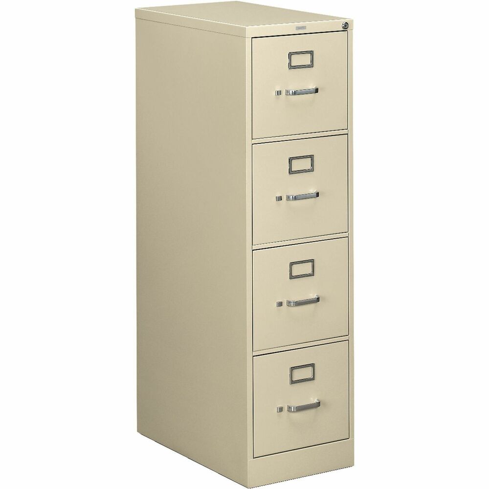HON514CPL - Commercial-grade vertical file features four drawers, full-cradle suspension, up to 10 nylon rollers, to ensure smooth quiet operation, and a "One Key" interchangeable, core-removable lock. High drawer sides accommodate legal-size hanging folders. Adjustable-wire follower blocks keep the files upright. Drawers feature bright aluminum pulls, label holders and a thumb latch. Vertical file is made of heavy-gauge steel with baked enamel finish over rust-inhibiting phosphate pre-treatment.