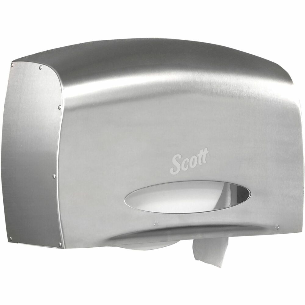 KCC09601 - Bathroom tissue dispenser features a high-capacity design that holds more than the equivalent of six standard commercial rolls of tissue to minimize runout, waste and maintenance times. Since it's suited to a jumbo roll with no core, it helps keep your washroom environmentally conscious. Easy-to-load system has no keys or moving parts and is 28 percent smaller than the leading jumbo roll Jr. bathroom tissue dispenser. Dispenser is designed for Cottonelle and Scott jumbo rolls and JRT junior rolls (sold separately). When installed properly, this dispenser meets the ADA Standards for Accessible Design and 28 CFR Part 36. More from the Manufacturer
