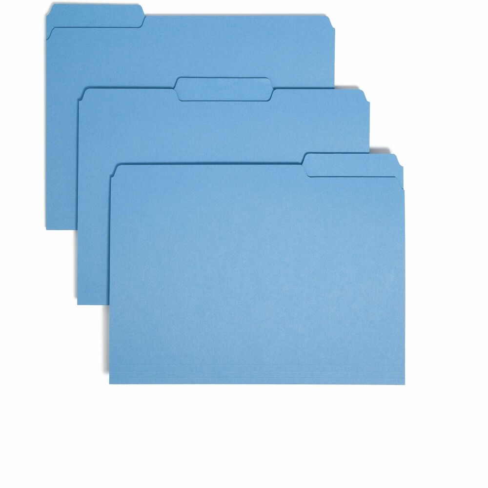 SMD10239 - Keep documents organized when removed from the file drawer. These special-size folders fit neatly inside hanging folders so the tabs are hidden when returned to the file. The 1/2" high tab will not interfere with the vinyl tabs of the hanging folder. Assorted tab positions allow more than one interior folder to be used within a single hanging folder. Folder offers 11 point stock, undercut front panel, a 3/4" scored expansion and rounded top corners in front and back.