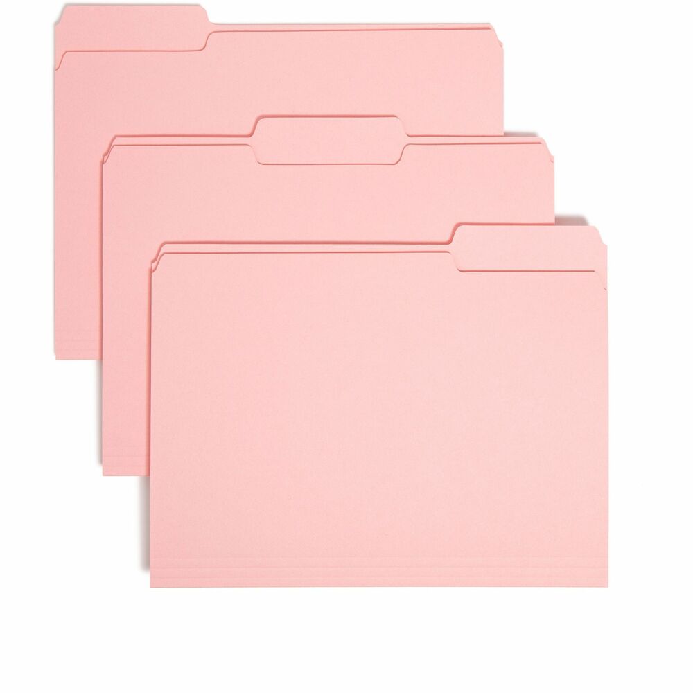 SMD10263 - Keep documents organized when removed from the file drawer. These special-size folders fit neatly inside hanging folders so the tabs are hidden when returned to the file. The 1/2" high tab will not interfere with the vinyl tabs of the hanging folder. Assorted tab positions allow more than one interior folder to be used within a single hanging folder. Folder offers 11 point stock, undercut front panel, a 3/4" scored expansion and rounded top corners in front and back.