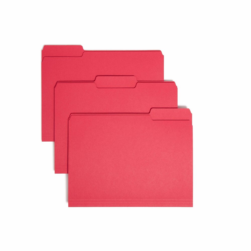 SMD10267 - Keep documents organized when removed from the file drawer. These special-size folders fit neatly inside hanging folders so the tabs are hidden when returned to the file. The 1/2" high tab will not interfere with the vinyl tabs of the hanging folder. Assorted tab positions allow more than one interior folder to be used within a single hanging folder. Folder offers 11 point stock, undercut front panel, a 3/4" scored expansion and rounded top corners in front and back.