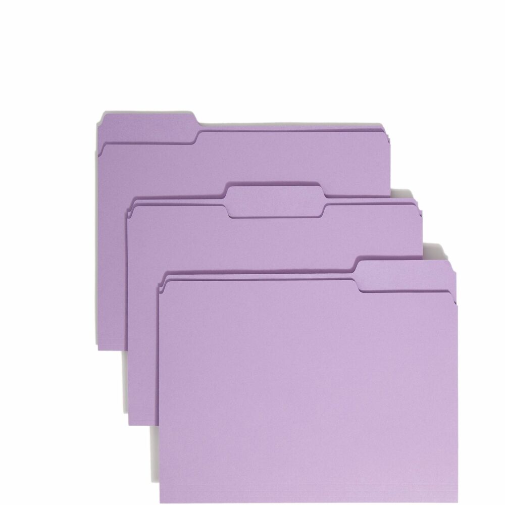 SMD12443 - Speed filing and retrieval time by using color to categorize different types of folders. Single-ply is the economical choice for files that are seldom accessed. File folders are made of 11 point stock. They also feature undercut front panel and rounded top corners. 1/3-cut tabs are 1/2" high. Folders are scored for 3/4" expansion.