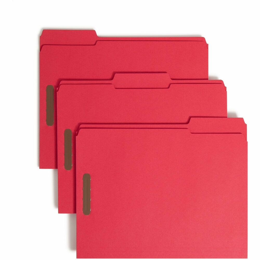 SMD12740 - Used by attorneys, bankers or salespeople to keep meeting notes and written drafts, these durable top-tab folders with 2" prong, K-style fasteners speed filing and retrieval. Two fasteners per folder provide two separate filing surfaces. Keep meeting notes on one side and written drafts on the other. Letter-size folders feature 1/3-cut assorted tabs and are scored for 3/4" expansion. Reinforced tab is 1/2" high. Each folder is made from 11 point stock.