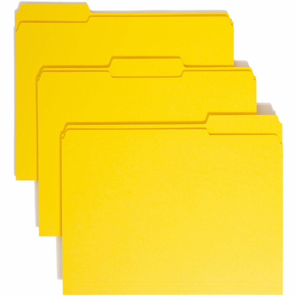 SMD12934 - More durable than standard file folders, these file folders with reinforced two-ply tabs provide extra strength where you need it most. Tabs are built stronger to last longer. 1/3-cut tabs come in assorted positions to help reduce filing and retrieval time. Use these colorful folders to categorize different types of folders or to complement your company colors or decor. Acid-free, letter-size folders are made of 11 point stock.
