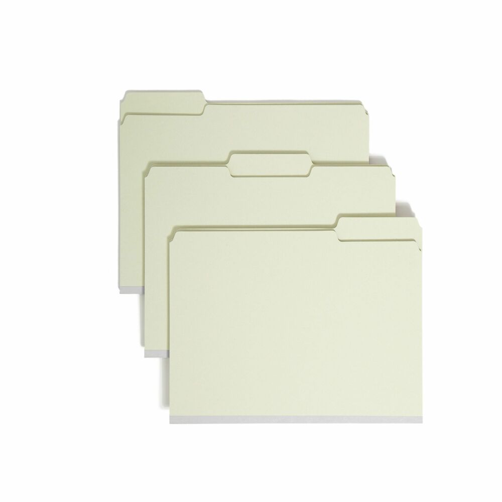 SMD13230 - Use these gray, heavy-duty pressboard folders for bulky, heavily used files. Tear-resistant gusset with double-thickness expands 1" to accommodate your bulky files. 25 point pressboard resists wear and tear. 1/2" high tabs are in assorted 1/3-cut positions. Letter-size folders offer high percentage of recycled content.