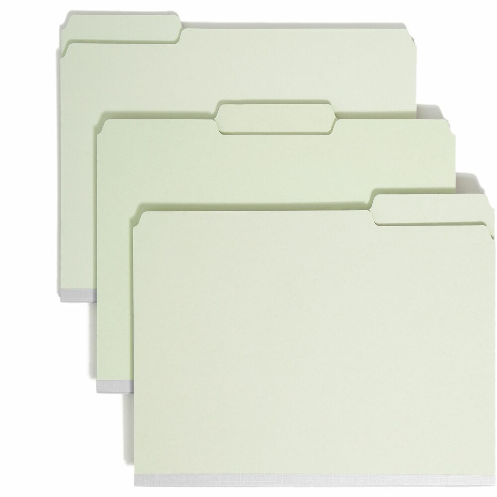 SMD13234 - Use these gray, heavy-duty pressboard folders for bulky, heavily used files. Tear-resistant gusset with double-thickness expands 2" to accommodate your bulky files. 25 point pressboard resists wear and tear. 1/2" high tabs are in assorted 1/3-cut positions. Letter-size folders offer high percentage of recycled content.