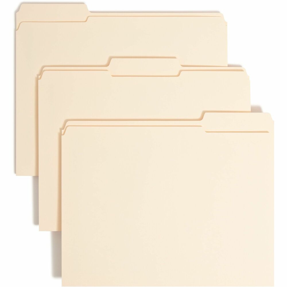 SMD14534 - Fastener folders feature 2" prong, K-style fasteners to subdivide documents so you can keep them secure and in order. Each fastener provides superior strength to secure large amounts of paper. Double-strength tabs are 1/2" high and in assorted 1/3-cut positions. Folders are made from 11 point manila stock and are scored for 3/4" expansion. More from the Manufacturer