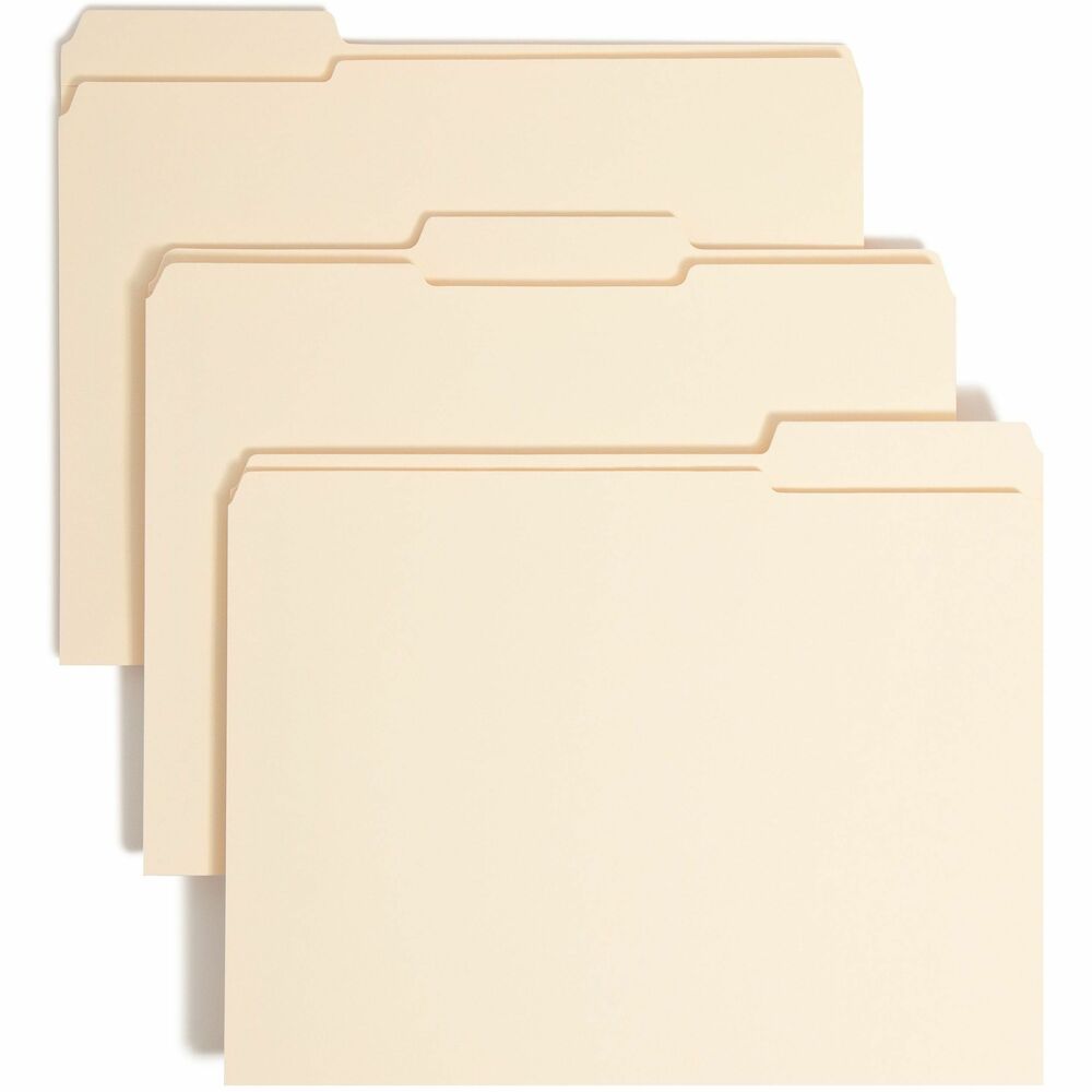 SMD14595 - Top-tab folders feature enamel-finished fasteners to provide superior strength in securing large amounts of paper. 2" prong B-style fasteners are in positions 1 and 3. Folders have 1-1/2" a W-fold expansion and two-ply tabs in assorted 1/3-cut positions. Made of 14 point stock. More from the Manufacturer