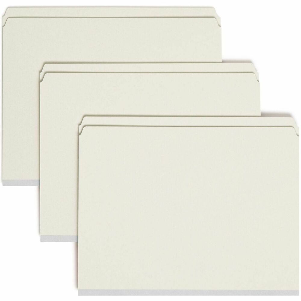 SMD14910 - File folders are made for large, bulky files that get plenty of use. They are ideal for project files, real estate transactions, loans, legal files or anytime you need to keep large amounts of paperwork in sequential order for frequent reference. Sturdy, tear-resistant gusset expands to hold up to 2" of material. 1/2" high tabs are straight-cut. Folders offer 2" prong, K-style fasteners in positions No. 1 and 3 and are made of 25 point, gray/green pressboard stock. Folders contain a high percentage of recycled material. More from the Manufacturer