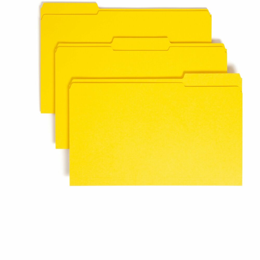 SMD17934 - More durable than standard file folders, these file folders with reinforced two-ply tabs provide extra strength where you need it most. Tabs are built stronger to last longer. 1/3-cut tabs come in assorted positions to help reduce filing and retrieval time. Use these colorful folders to categorize different types of folders or to complement your company colors or decor. Acid-free, legal-size folders are made of 11 point stock.