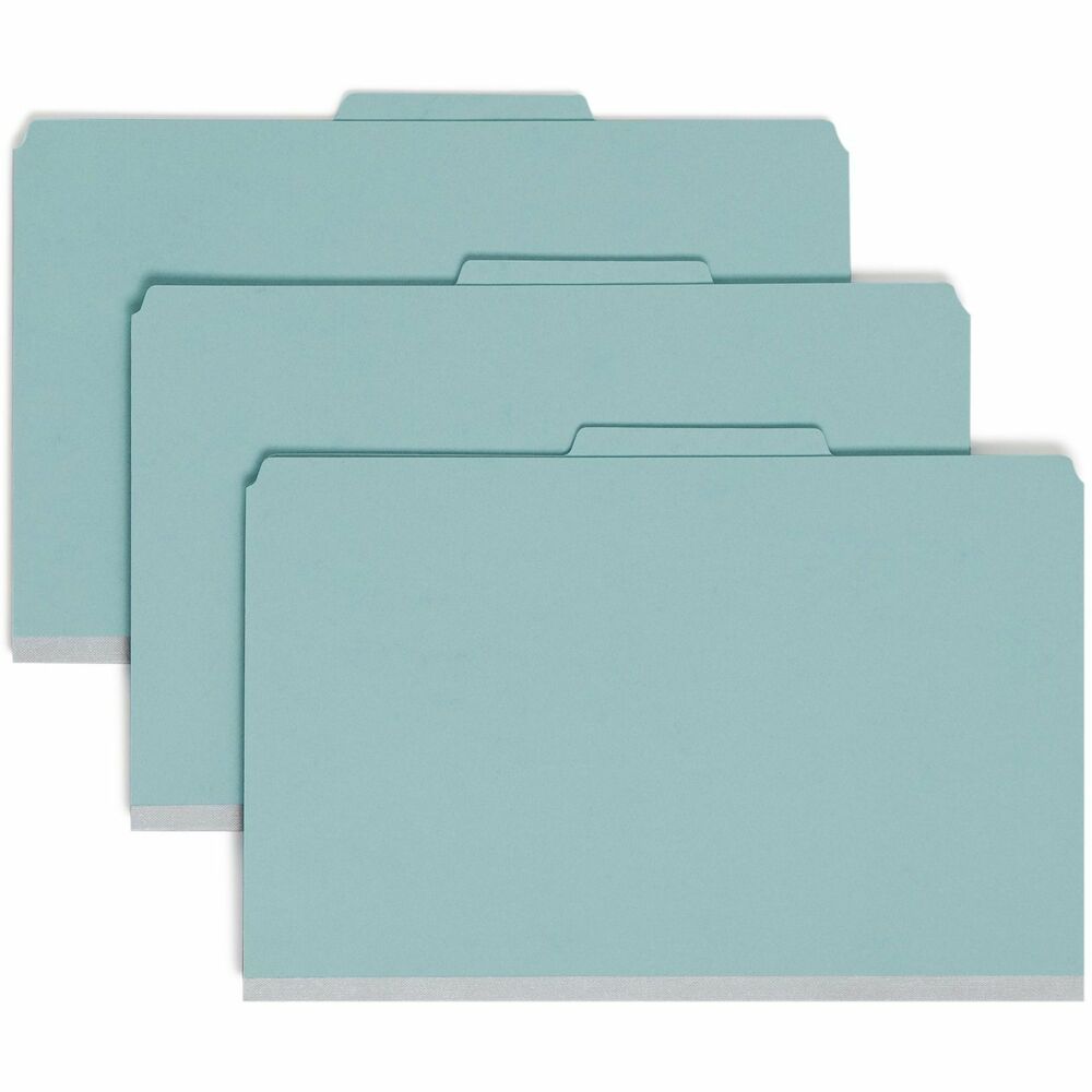 SMD19094 - Heavy-duty classification folders feature patent-pending, SafeShield Coated Fastener Technology to help prevent paper tears, finger cuts and excessive fastener crinkling. SafeShield adds protection for papers and fingers while also reducing fastener crinkling. Fasteners on front and back panels and dividers create separate filing surfaces within one folder. These two 2" coated fasteners on the panels are in positions 1 and 3. Legal-size folders are made of sturdy, 25 point Pressboard stock. The three dividers offer a 1" SafeShield-coated, twin-prong fastener and are made of 17 point stock. Tab on the folder is 2/5 cut. Tab on the dividers is 3/8" high and 1/3 cut. More from the Manufacturer