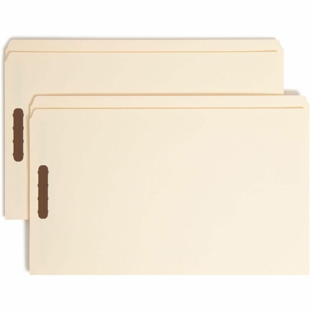 SMD19513 - Fastener folders feature 2" prong, K-style fasteners to subdivide documents so you can keep them secure and in order. Each fastener provides superior strength to secure large amounts of paper. Double-strength tabs are 1/2" high and straight-cut (not undercut). Folders are made from 11 point manila stock and are scored for 3/4" expansion. More from the Manufacturer