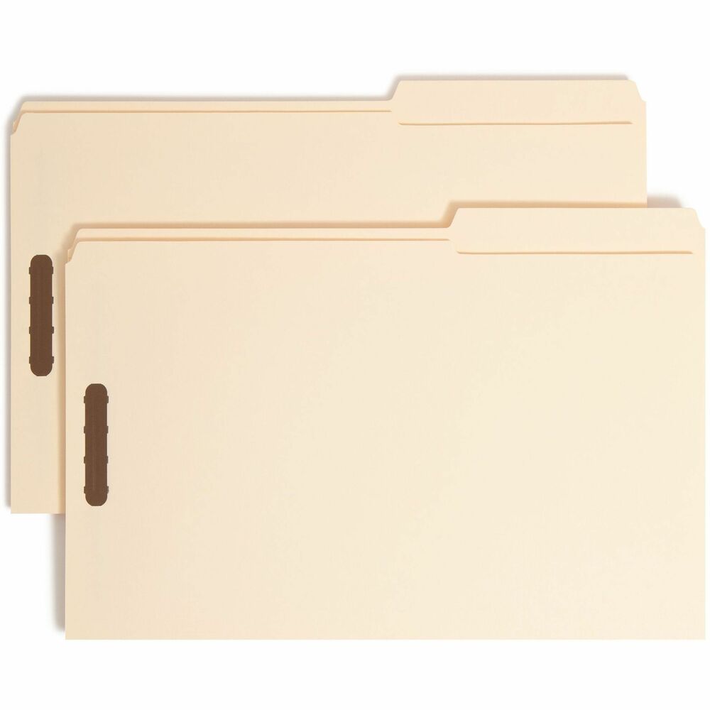 SMD19587 - Fastener folders feature two 2" prong, K-style fasteners to subdivide documents so you can keep them secure and in order. Each fastener provides superior strength to secure large amounts of paper. Double-strength tabs are 1/2" high and 2/5 cut in the right position. Folders are made from 11 point manila stock and are scored for 3/4" expansion. More from the Manufacturer