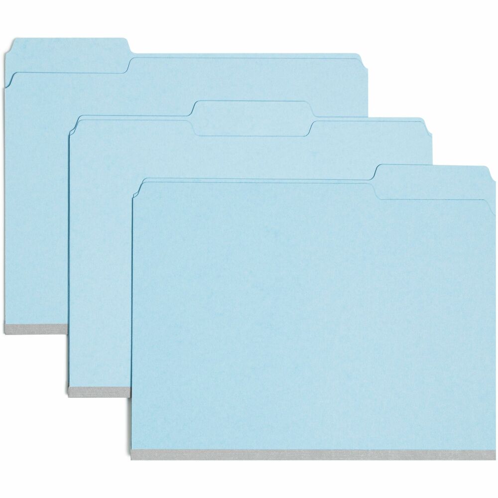 SMD21530 - Pressboard folders offer all the advantages of tough Pressboard with the added feature of color to help speed your filing. Sturdy, tear-resistant gusset expands to hold up to 1" of material. Letter-size folders offer superior durability with 25 point, colored pressboard that resists wear and tear. The 1/2" high tab is 1/3 cut in assorted positions for easy organizing. File folders are made with a high percentage of recycled material.