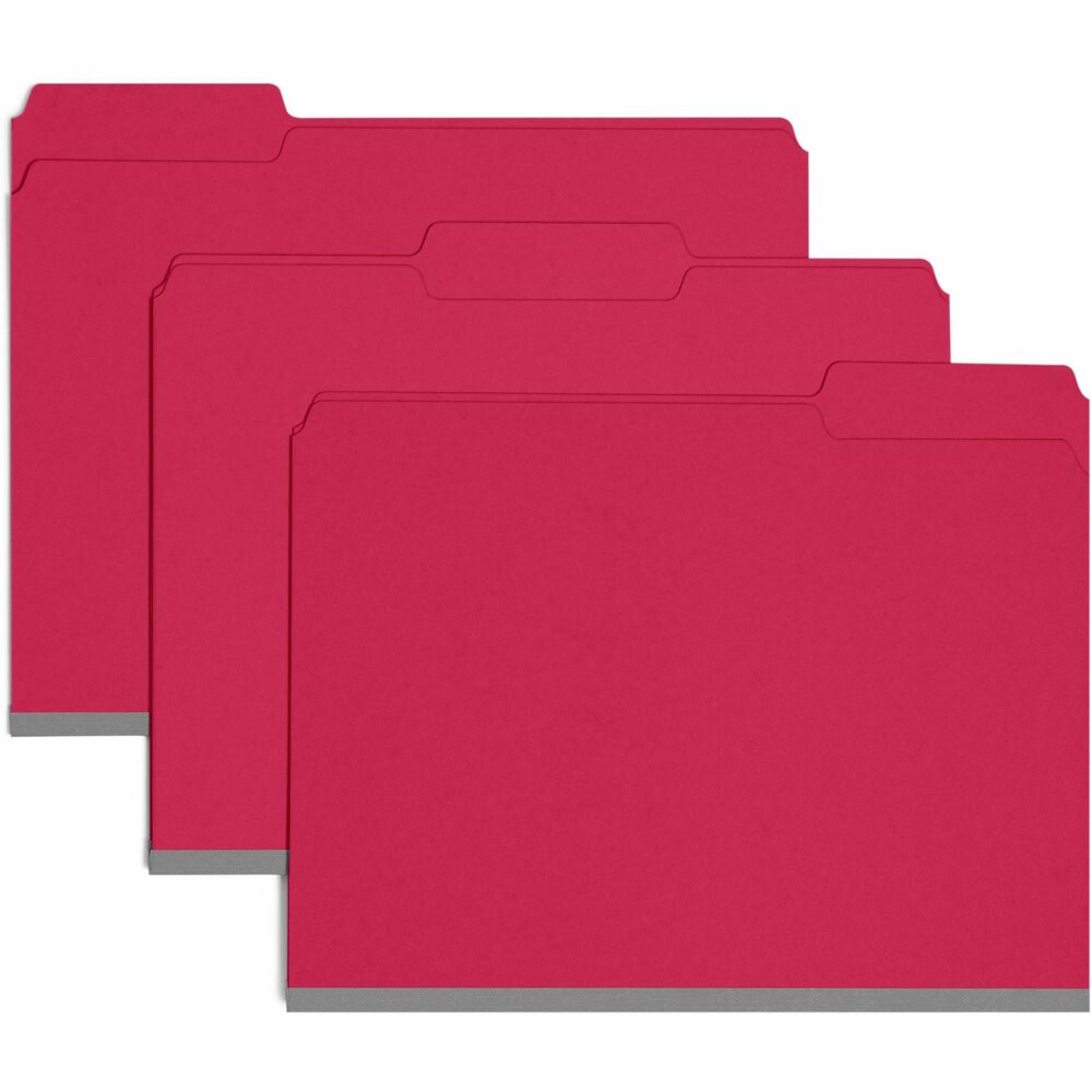 SMD21538 - Pressboard folders offer all the advantages of tough Pressboard with the added feature of color to help speed your filing. Sturdy, tear-resistant gusset expands to hold up to 1" of material. Letter-size folders offer superior durability with 25 point, colored pressboard that resists wear and tear. The 1/2" high tab is 1/3 cut in assorted positions for easy organizing. File folders are made with a high percentage of recycled material.