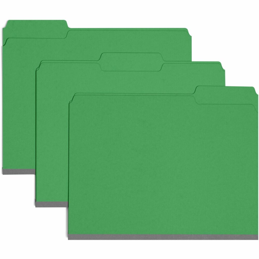 SMD21546 - Pressboard folders offer all the advantages of tough Pressboard with the added feature of color to help speed your filing. Sturdy, tear-resistant gusset expands to hold up to 1" of material. Letter-size folders offer superior durability with 25 point, colored pressboard that resists wear and tear. The 1/2" high tab is 1/3 cut in assorted positions for easy organizing. File folders are made with a high percentage of recycled material.