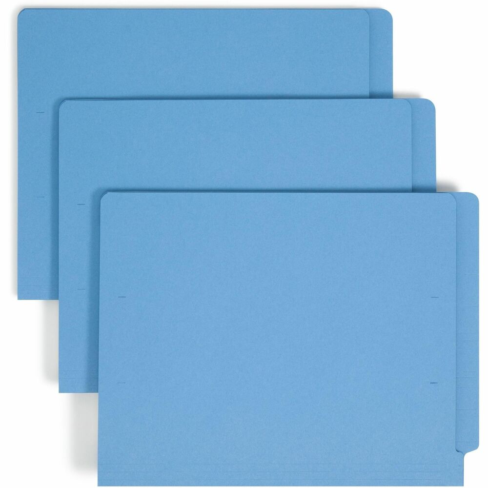 SMD25010 - Colored end-tab folders feature the Shelf-Master Reinforced Tab. Straight-cut tab is 1/2" wide and reinforced for frequent use. Use colors to indicate various types of files, such as different types of insurance policies or to identify special patients at a clinic. Folders are scored for 3/4" expansion and made of 11 point colored stock.