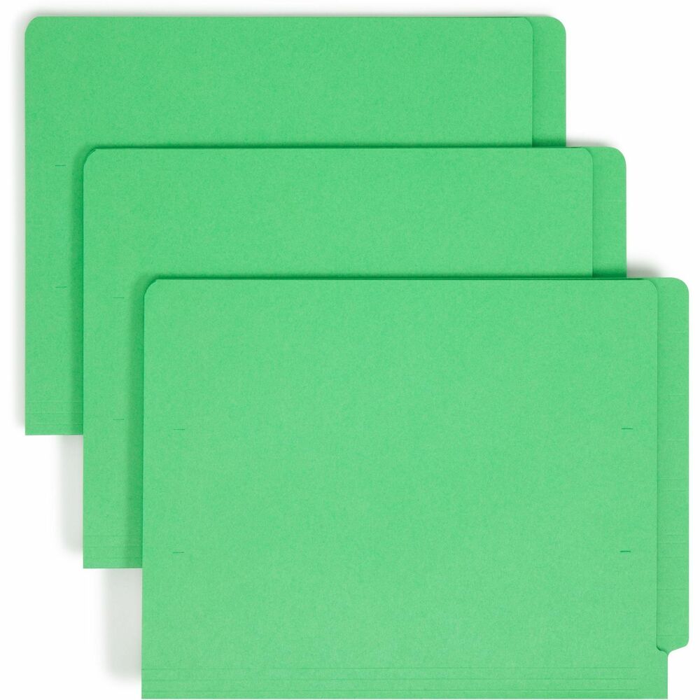 SMD25110 - Colored end-tab folders feature the Shelf-Master Reinforced Tab. Straight-cut tab is 1/2" wide and reinforced for frequent use. Use colors to indicate various types of files, such as different types of insurance policies or to identify special patients at a clinic. Folders are scored for 3/4" expansion and made of 11 point colored stock.