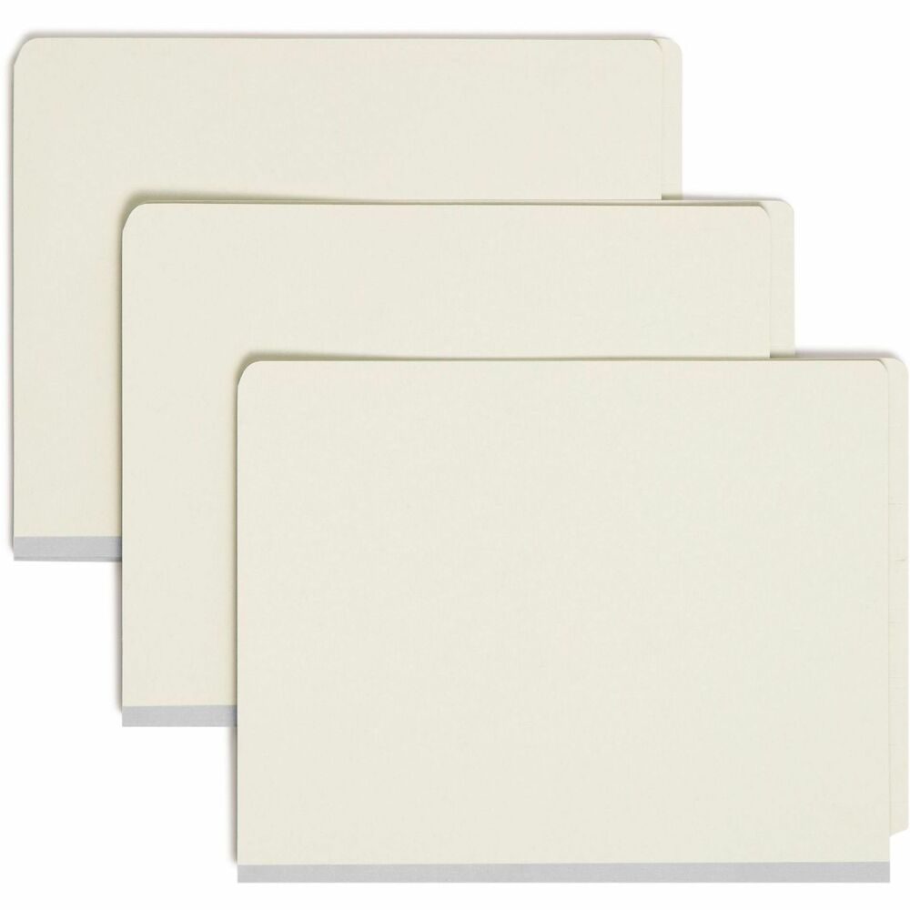 SMD26820 - Create files within files. Sturdy dividers with fasteners on both sides allow storing information under several subdivisions in each folder. Dividers have 1/3-cut tabs that are 3/8" high for identifying subdivisions. Folders are ideal for project, personnel, real estate, accounting and banking files. They have 1/2" wide end tabs that are straight-cut, 3" expansion, rounded top corners, and 2" prong, K-style fasteners in positions No. 1 and 3. Dividers have a 1" twin-prong fastener and are fully taped to the gusset. Dividers are made of 17 point kraft stock. Folders are made of 25 point Pressboard stock with a high percentage of recycled material. More from the Manufacturer