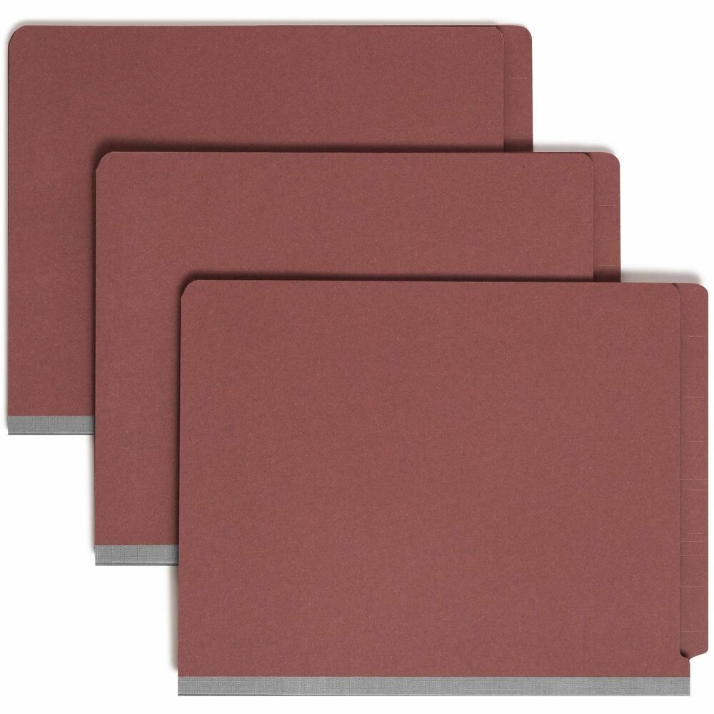 SMD26855 - Protect your letter-size documents and fingers with Smead's patent-pending, SafeShield Coated Fastener Technology - the ultimate solution to fastener issues, including paper tears, finger cuts and excessive fastener crinkling. Create a file within a file using end-tab, straight-cut classification folders. One sturdy divider with fasteners on both sides lets you store information under several subdivisions in a single folder. Fasteners on the front and back panels add two more filing surfaces. The dividers have tabs for identifying subdivisions. Folders offer 2" prong, K-style fasteners in positions 1 and 3 (two per folder). 2" capacity folders are made of 25 point Pressboard stock with a high percentage of recycled material. 1/3-cut tabs on dividers are 3/8" high. Dividers have a 1" twin-prong fastener in position 1. Dividers are made of 17 point stock and fully taped to gusset. More from the Manufacturer