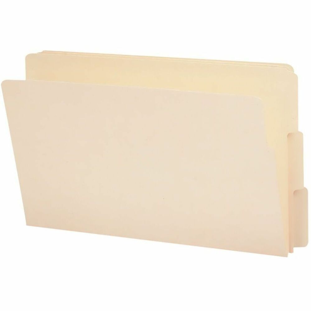 SMD27134 - End tab file folders are designed for efficient shelf filing with double-thick tabs for strength, embossed lines for easy label application and an undercut front panel for label readability. Ideal for medical, dental and hospital filing systems or any other large records management systems. Folders are slit-punched on 2-3/4" centers in positions 1, 2, 3 and 4 for customized fastener installation. Fasteners are sold separately. Tabs are 1/2" wide. Front panel is 9" high and undercut 1/4" deep. Folders are made of 11 point stock and scored for 3/4" expansion.