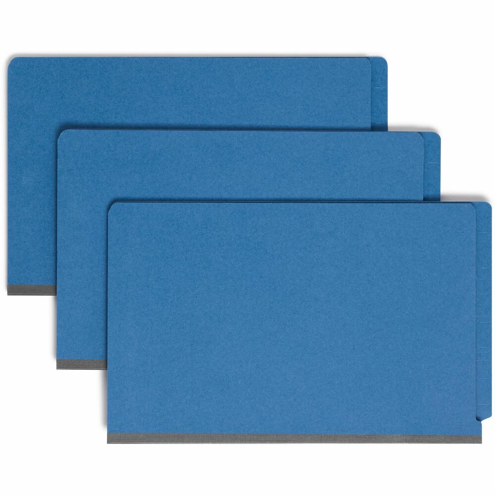 SMD29784 - Classification folders offer two-prong fasteners on front and back panels and dividers to six separate filing surfaces within each folder. Gusset allows 2" expansion. Folders are made with 25 point, colored Pressboard stock. Folders have straight-cut tabs and hold legal-size documents. Dividers have 1/3-cut tabs and are made with 17 point kraft stock. More from the Manufacturer