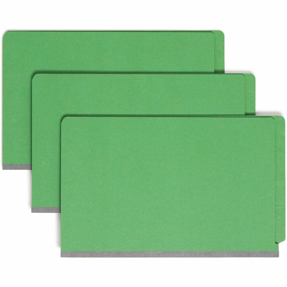 SMD29785 - Classification folders offer two-prong fasteners on front and back panels and dividers to six separate filing surfaces within each folder. Gusset allows 2" expansion. Folders are made with 25 point, colored Pressboard stock. Folders have straight-cut tabs and hold legal-size documents. Dividers have 1/3-cut tabs and are made with 17 point kraft stock. More from the Manufacturer
