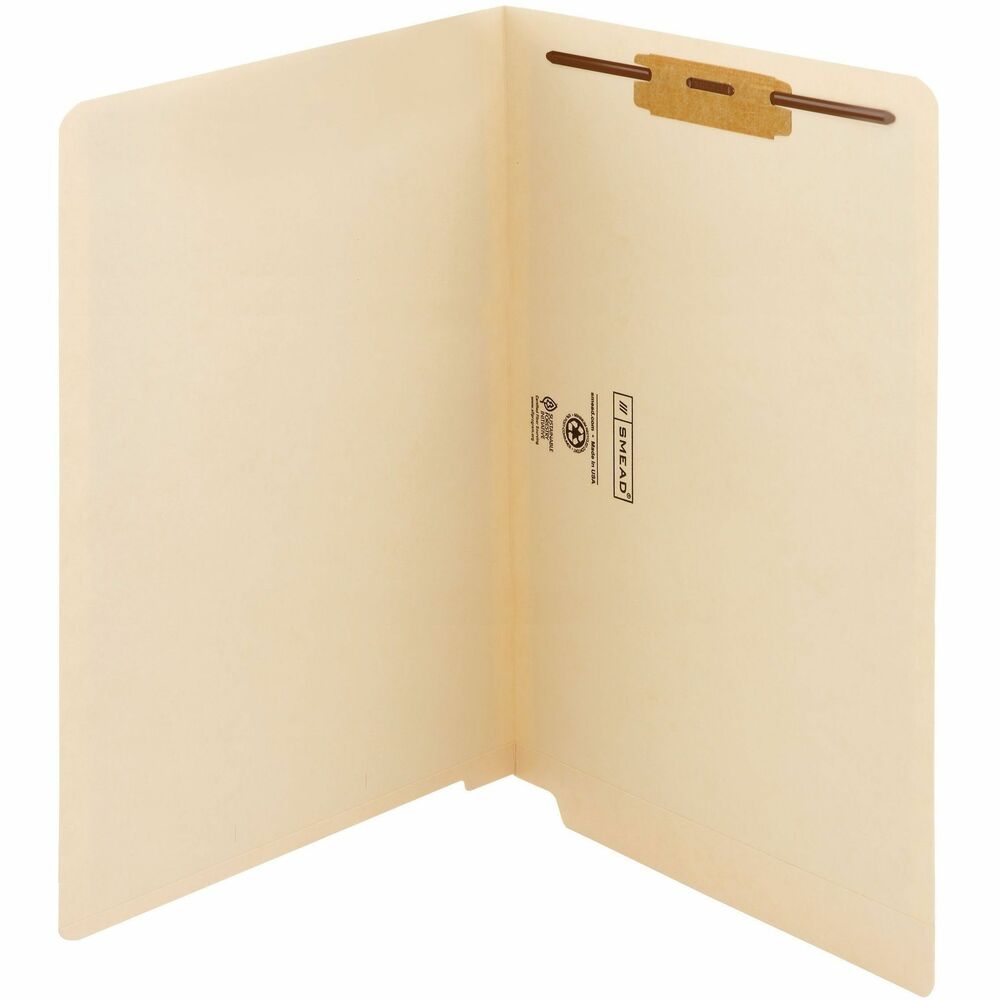 SMD37110 - Use end-tab fastener folders to subdivide papers inside the folder. Folders feature straight-cut tabs for color-coded indexing and 2" prong B-style fasteners for organizing documents inside the folder. The double thick tab puts extra strength where you need it most. Two-ply tabs are 1/2" wide and embossed for label placement. Folders are scored for 3/4" expansion. Top corners in front and back are rounded.