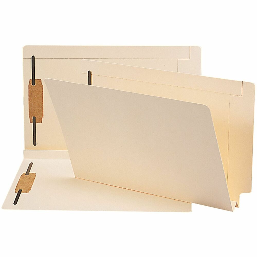 SMD37276 - Heavyweight folders have a W-shaped fold that expands to hold up to 1-1/2" of paperwork. Keep rough drafts of large documents fastened on one side of the folder and final drafts fastened on the other. Two-ply tab is 7/8" wide. Straight-cut tab is embossed for label placement. Each folder features two 2" prong B-style fasteners in positions No. 1 and 3 and reinforced top edge of back panel. Top corners in front and back are rounded. Folders are made of 14 point stock.