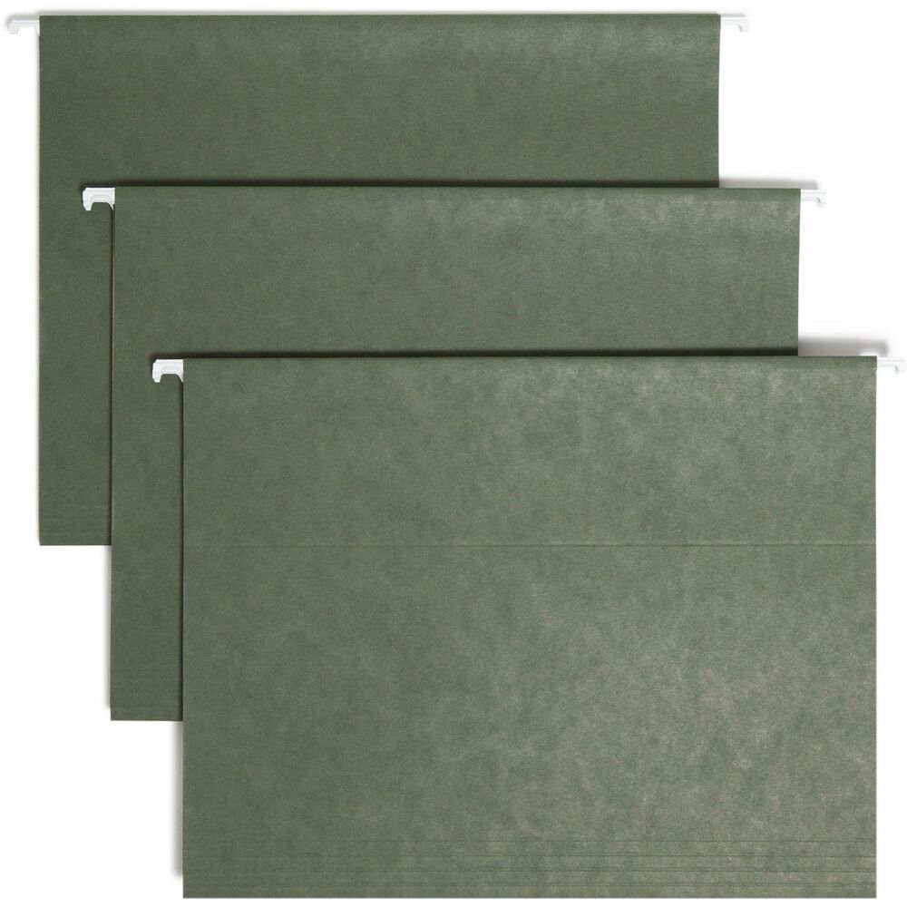 SMD64035 - A popular choice for desk drawer files, hanging folders keep important papers neat and organized. Coated rod tips allow smooth glide. Clear vinyl 1/3-cut tabs with blank inserts can be positioned in a variety of locations. Two-tone green stock prevents filing papers between folders.