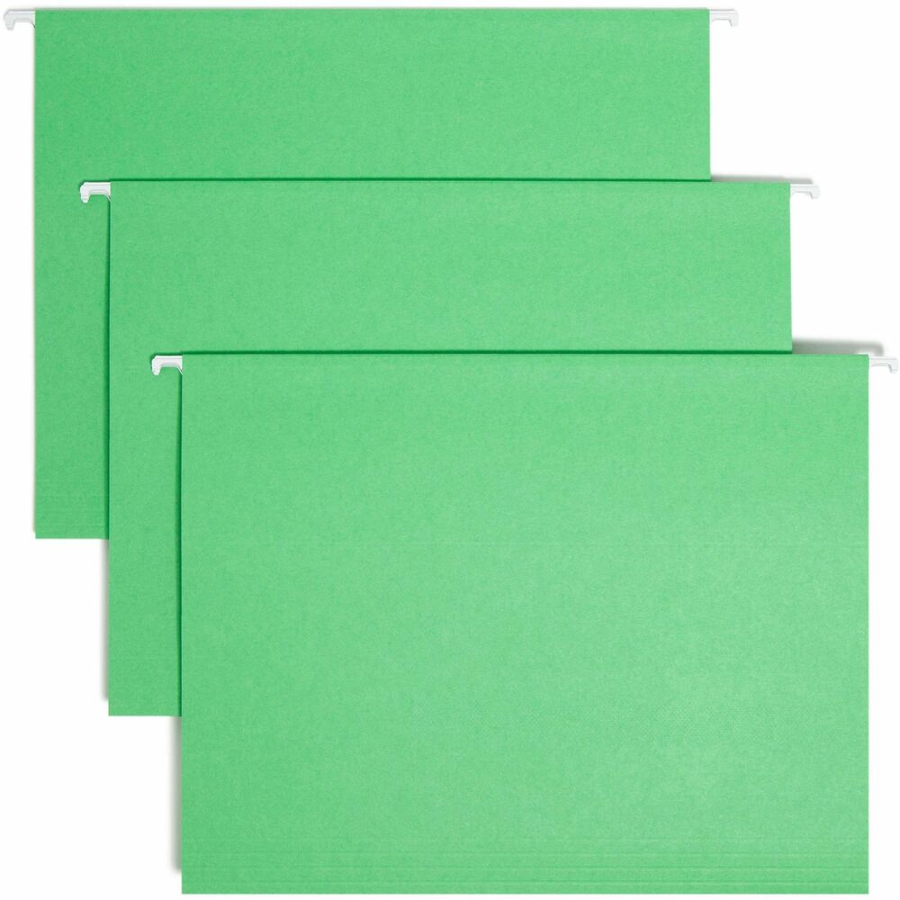 SMD64061 - A popular choice for desk drawer files, these colored hanging folders keep papers neatly vertical in the file. Coated rod tips slide easily on file drawers. Included clear poly tabs can be positioned in the slits along the top edge in several locations. Repositionable poly tabs are 1/5 cut and 1/2" high. Hanging folders include replaceable white inserts. Use with colored interior folders to prevent misfiling. Hanging folders are made of 11 point color stock and include white inserts.