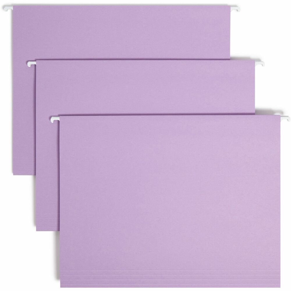 SMD64064 - A popular choice for desk drawer files, these colored hanging folders keep papers neatly vertical in the file. Coated rod tips slide easily on file drawers. Included clear poly tabs can be positioned in the slits along the top edge in several locations. Repositionable poly tabs are 1/5 cut and 1/2" high. Hanging folders include replaceable white inserts. Use with colored interior folders to prevent misfiling. Hanging folders are made of 11 point color stock and include white inserts.