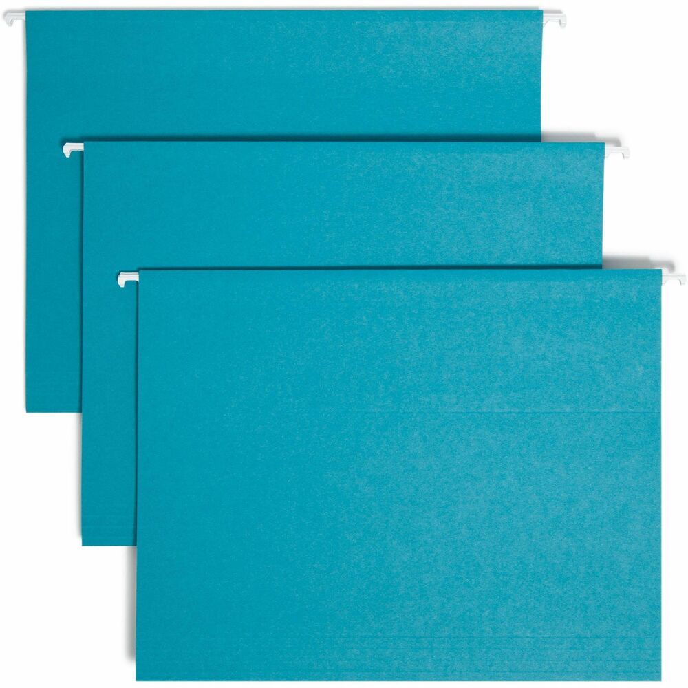 SMD64074 - A popular choice for desk drawer files, these colored hanging folders keep papers neatly vertical in the file. Coated rod tips slide easily on file drawers. Included clear poly tabs can be positioned in the slits along the top edge in several locations. Repositionable poly tabs are 1/5 cut and 1/2" high. Hanging folders include replaceable white inserts. Use with colored interior folders to prevent misfiling. Hanging folders are made of 11 point color stock and include white inserts.
