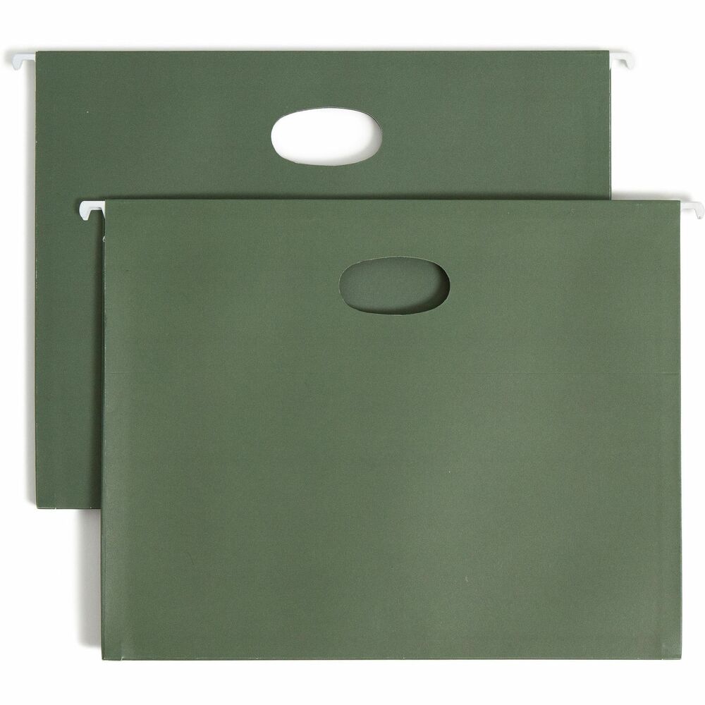 SMD64220 - Hanging file pockets are designed to store large amounts of paperwork on a single subject that needs to be frequently removed from file drawers. Sturdy sides and bottoms expand to hold up to 3-1/2" of material and keep papers from falling out when files are being transported. Front panel is scored for easy access. Hanging file pockets offer full-height gussets to safeguard contents and coated rod tips. Inside panels slotted front and back to accept tabs. Tabs are not included.