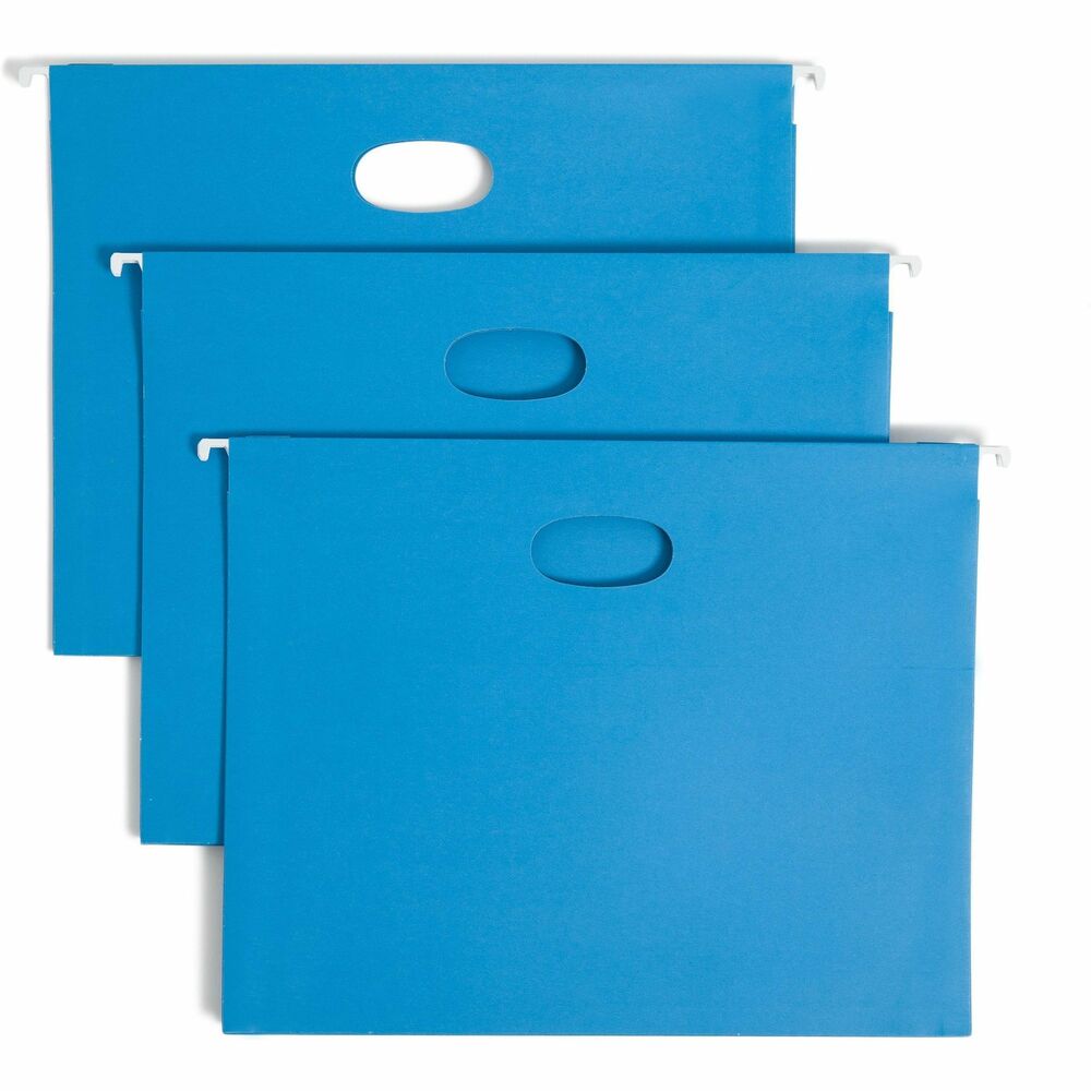 SMD64250 - Hanging pockets hold large amounts of paperwork and other important bulky information. Closed sides keep documents and other items secure. Full-height gussets keep the pocket from getting caught when trying to take them out of a file drawer or box. Die-cut handles allow easy lifting and transporting. Pocket includes repositionable clear poly tabs for easy indexing. Repositionable, clear poly tabs (1/5 cut) are included for easy indexing. Hanging pockets are made of 11 point colored stock.