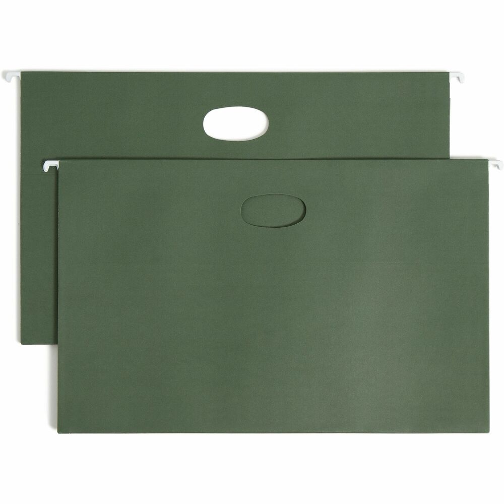 SMD64320 - Hanging file pockets are designed to store large amounts of paperwork on a single subject that needs to be frequently removed from file drawers. Sturdy sides and bottoms expand to hold up to 3-1/2" of material and keep papers from falling out when files are being transported. Front panel is scored for easy access. Hanging file pockets offer full-height gussets to safeguard contents and coated rod tips. Inside panels slotted front and back to accept tabs. Tabs are not included.