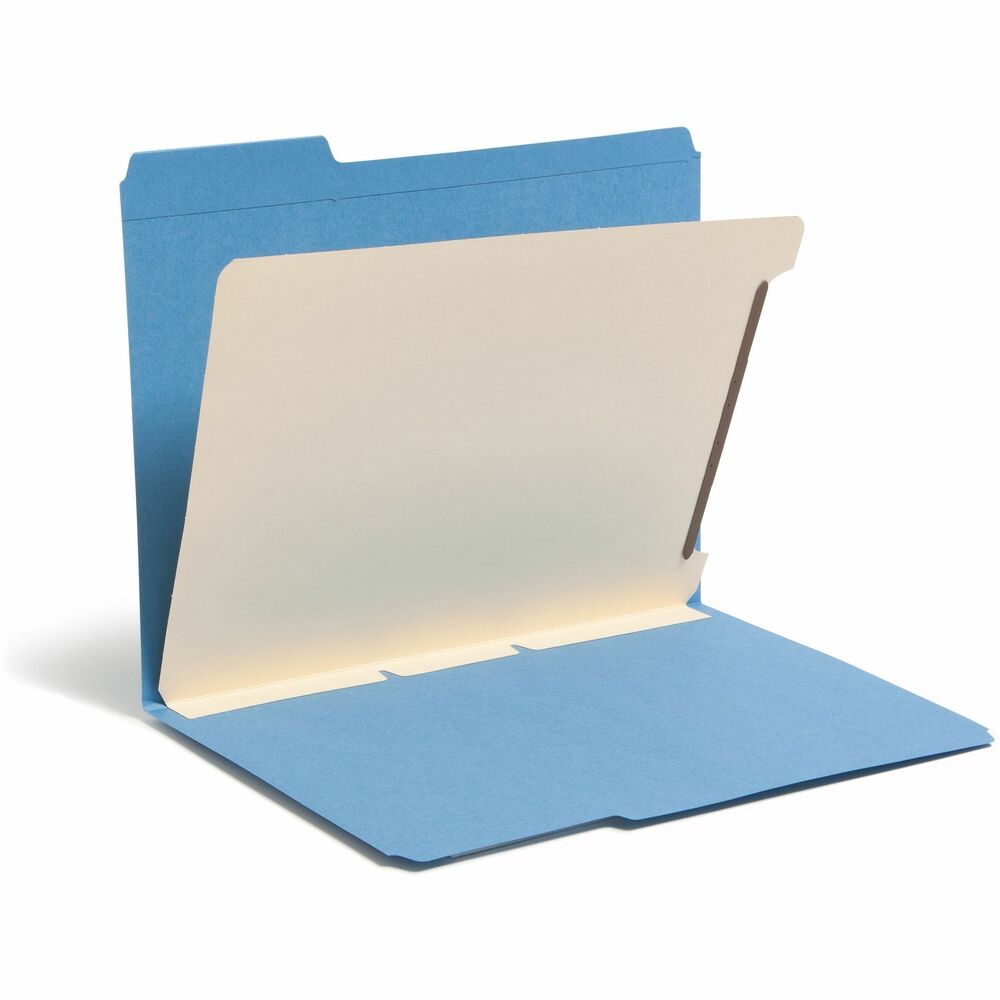 SMD68027 - Self-adhesive dividers with a twin-prong fastener transform standard end-tab or top-tab folders into divided or classification folders. Made of heavyweight, 11 point manila stock, dividers feature standard, 2-3/4" slit punching. Dividers are hinge-slotted to fit around fasteners in folder. 1" twin-prong fastener with prongs on both sides of the divider adds more filing surfaces. Simply peel back the protective strip and press the adhesive hinged flap into the folder or binder.