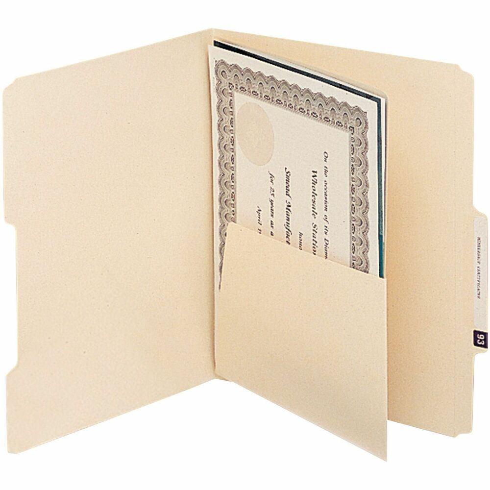 SMD68030 - Self-adhesive dividers transform standard folders into divided or classification folders. Pocket on front and back of divider provides plenty of room for storage. Heavyweight manila.
